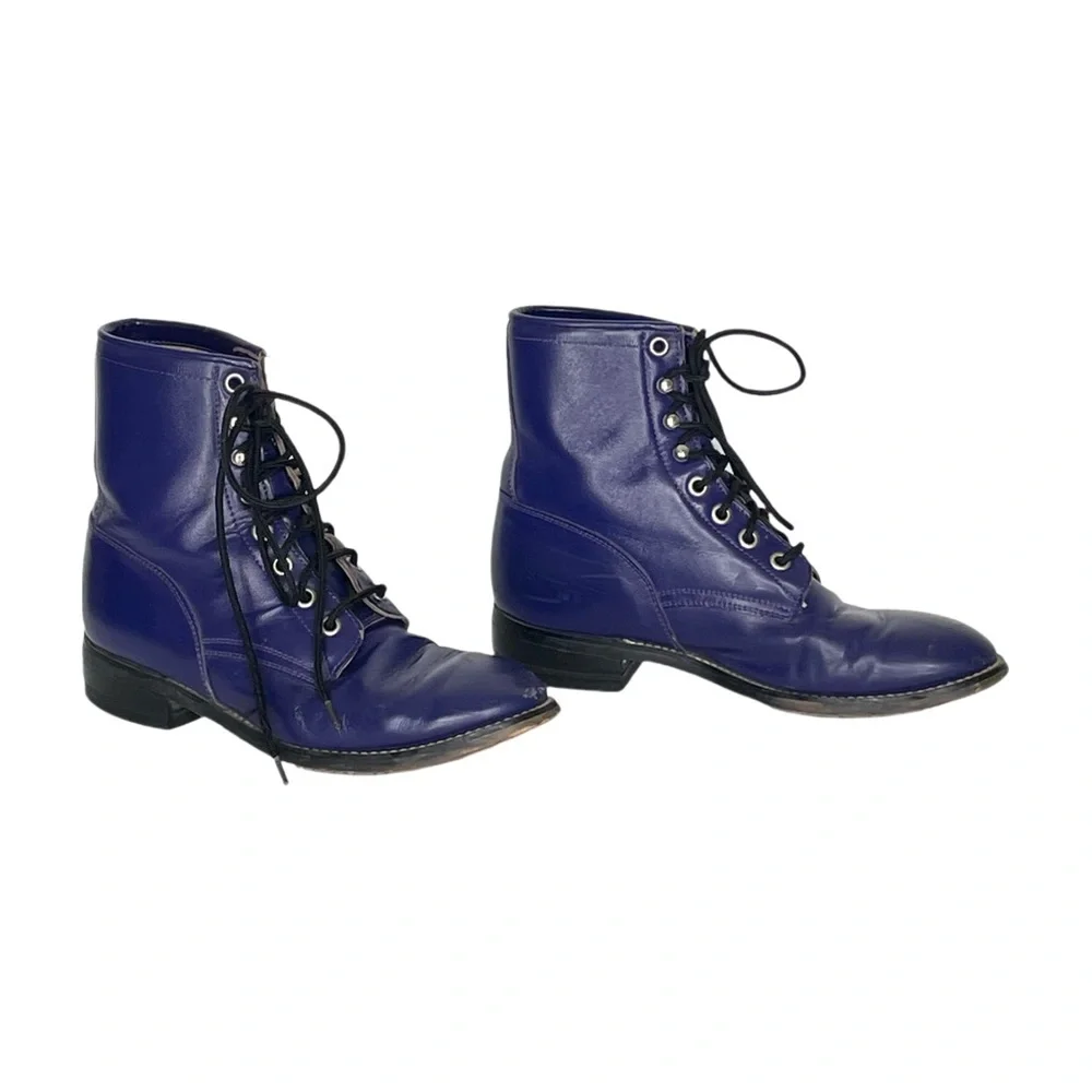 Justin Boots Girl’s Blue Lace Up Roper Boots Size 3.5 Western Equestrian Cowgirl